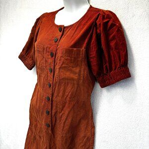 Madewell Corduroy Puff Sleeve Jumpsuit Womens 2 Burnt Orange Button Up One Piece